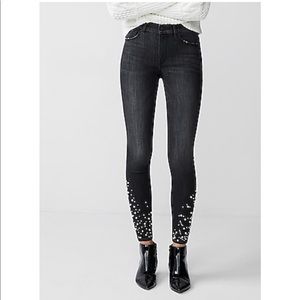 Express High Waisted Pearl Studded Ankle Leggings